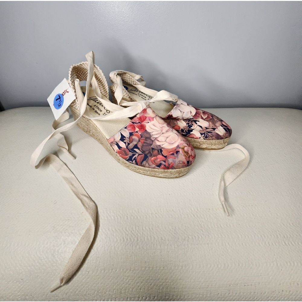 Gaimo Made In Spain Espadrille Wedge Heeled Sandals Floral Size 7.5 US